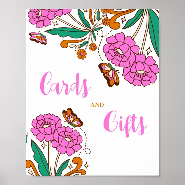 Butterfells Lovers Pink Floral Script Bridal Zeich Poster (Vorne)