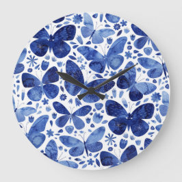 Butterfisch Watercolor Blue Große Wanduhr