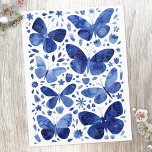 Butterfisch Watercolor Blue Postkarte<br><div class="desc">Indigo blue and white watercolor butterfly painting.</div>