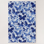 Butterfisch Watercolor Blue Puzzle<br><div class="desc">Indigo blaue Schmetterlingsmalerei in Aquarellfarbe,  um Ihnen für eine Weile das Rätsel behalten.</div>