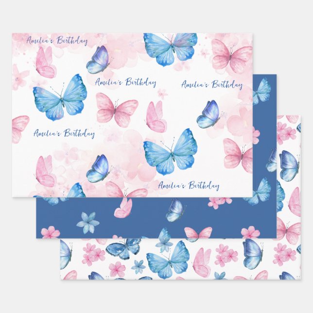 Butterfisch Watercolor Blue Wrapping Paper Geschenkpapier Set (Set)