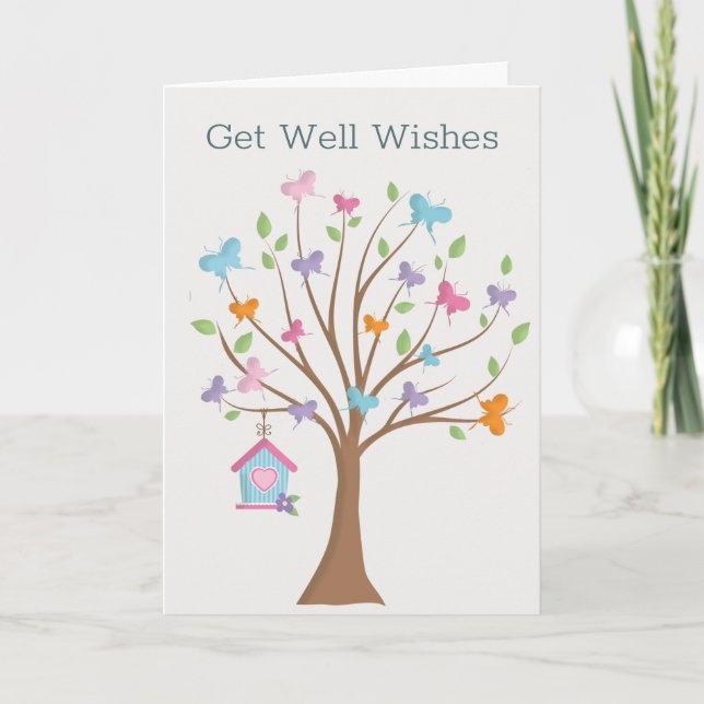 Butterfische Birdhouse Tree Cheery Get Well Karte (Vorderseite)