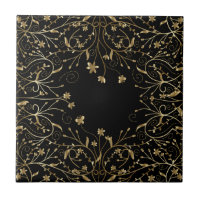 Butterfische Blume Gold Schwarze Keramik Tile