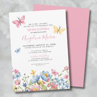 Butterfische Floral Quinceanera Einladung