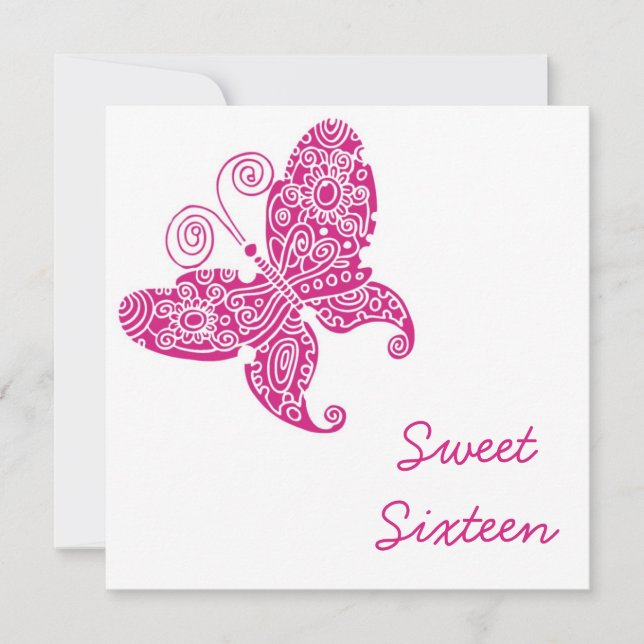 Butterfliegen 16 . Geburtstag Einladung (Vorderseite)