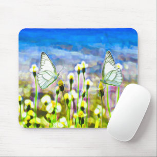 Butterfliegen Floral Gelbes Wasserfarben Blauer Hi Mousepad