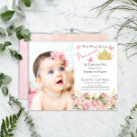Butterfliegen Floral Princess Foto 1. Geburtstag Einladung<br><div class="desc">"Unsere süße kleine Prinzessin dreht sich um eine" Foto "Geburtstagsparty" Landschaftsgestaltung mit Gradienten unbearbeitbaren Drehtext für "Prinzessin" mit einem Imitat Gold Glitzer Tiara Kronen,  rosa Gradienten Schmetterlinge und auf den unteren Imitaten Gold Glitzer betont rosa Rosenstöcke Blumenrahmen. Fügen Sie einfach Party-Details hinzu,  um das Design zu vervollständigen.</div>