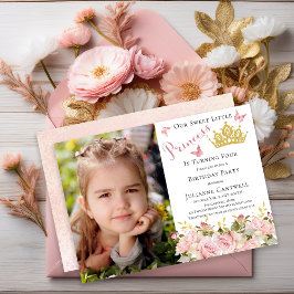 Butterfliegen Floral Princess Foto 4. Geburtstag Einladung
