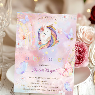 Butterfliegen Floral Unicorn Babydusche Einladung
