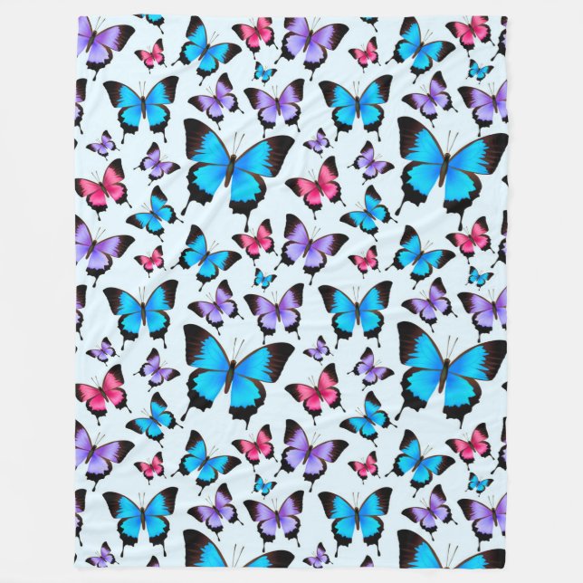 Butterfliegen Girly Aquamarin Large Fleecedecke (Vorderseite)