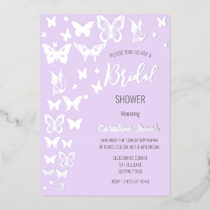 Butterfliegen Lilac Lila Silver Foil Brautparty Folieneinladung