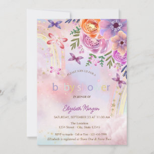 Butterfliegen Rainbow Floral Baby Dusche Einladung