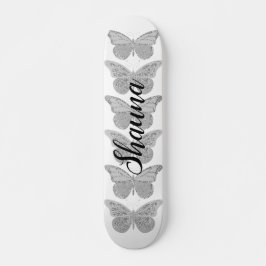 Butterfliegen Silver Gray Sparkle Personalisiert Skateboard