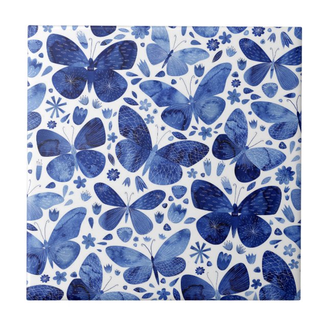 Butterfliegen Watercolor Blue Keramik Tile Fliese (Vorderseite)