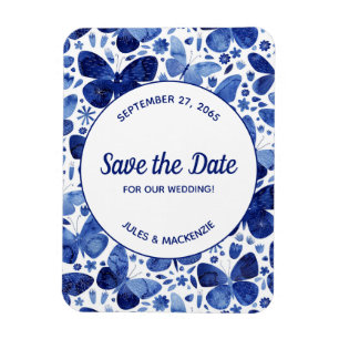 Butterfliegen Watercolor Indigo Blue Save the Date Magnet