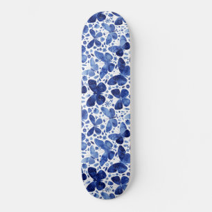 Butterfliegen Watercolor Indigo Blue Skateboard