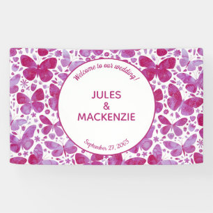 Butterfliegen Watercolor Magenta Pink Wedding Bann Banner