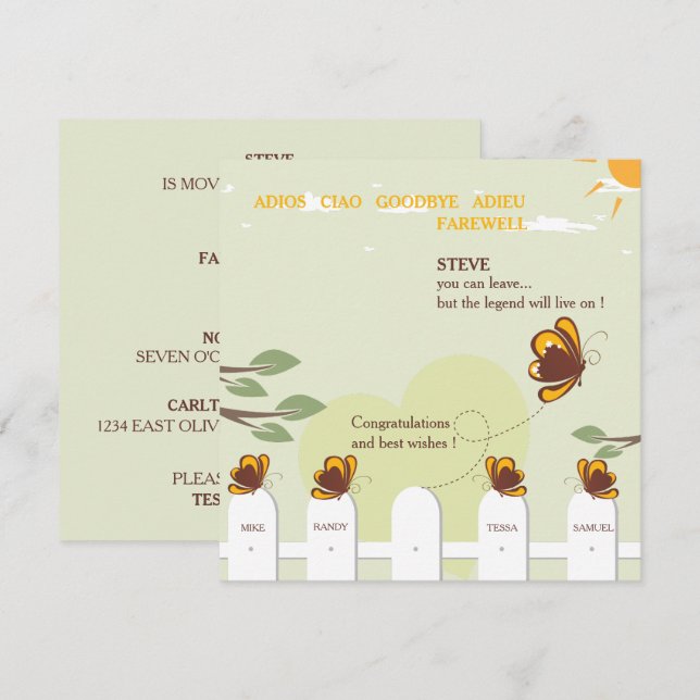 Butterfliegen Whimsical Farewell Party Einladung (Vorne/Hinten)