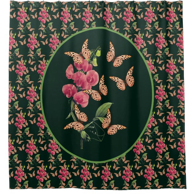 Butterflies And Sweet Pea Flower Art  Duschvorhang (Vorderseite)