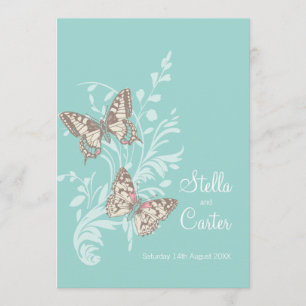 Butterflies Aqua aquamarine Creme Einladung