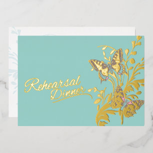 Butterflies aqua gold Hochzeitsessen Probe Folieneinladung