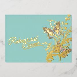 Butterflies aqua gold Hochzeitsessen Probe Folieneinladung
