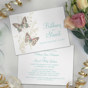 Butterflies aqua teal wedding invitation einladung