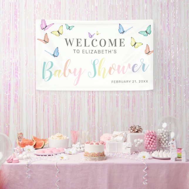 Butterflies Babydusche Begrüßung Banner (Party)