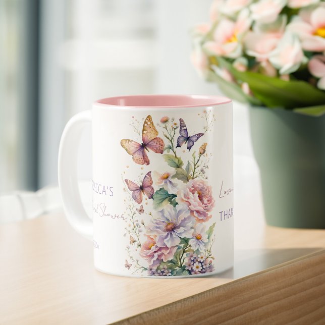 Butterflies Brautparty danke Ihnen favorisiert Zweifarbige Tasse (Butterflies enchanted garden bridal shower thank you favors personalized coffee mug practical favors)