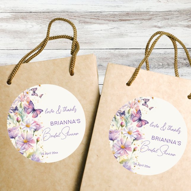 Butterflies Brautparty Lavendel danke Ihnen Runder Aufkleber (Butterflies bridal shower lavender purple pink thank you favor stickers spring enchanted garden)