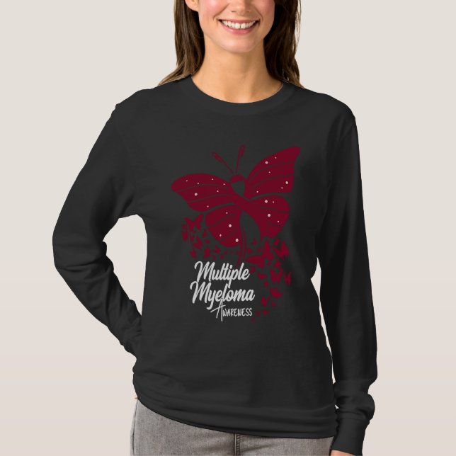 Butterflies & Burgundy Ribbon Multiple Myeloma Awa T-Shirt (Vorderseite)