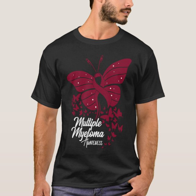 Butterflies & Burgundy Ribbon Multiple Myeloma Awa T-Shirt (Vorderseite)
