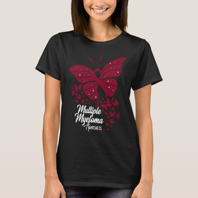 Butterflies & Burgundy Ribbon Multiple Myeloma Awa T-Shirt (Vorderseite)