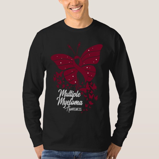 Butterflies & Burgundy Ribbon Multiple Myeloma Awa T-Shirt (Vorderseite)