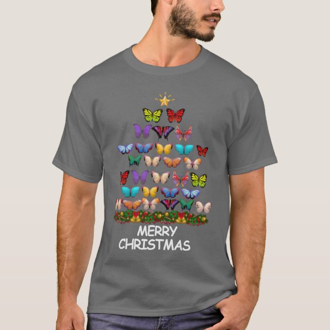 Butterflies Christmasree Frohe Weihnachtsjunge T-Shirt (Vorderseite)