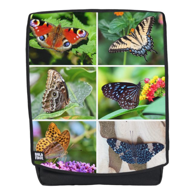 Butterflies Collage Peacock Blue Tiger Frack Rucksack (Vorderseite)