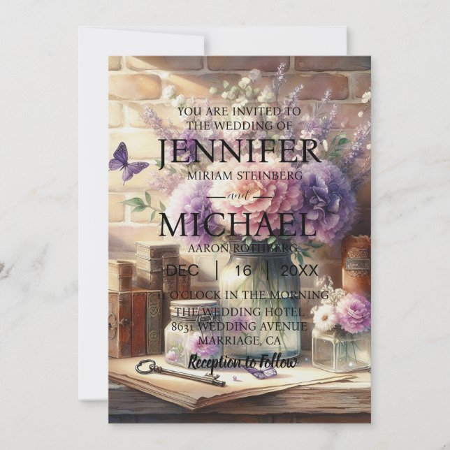 Butterflies Einladungen für klassische Hochzeiten (Vorderseite)