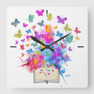 Butterflies explosion quadratische wanduhr