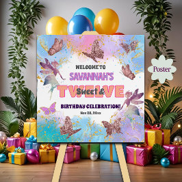 Butterflies Fairy Glitter 12th Birthday Welcome Poster