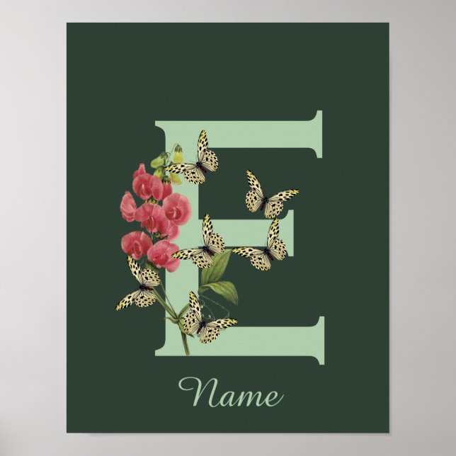 Butterflies Flower Monogram Initial E Personalized Poster (Vorne)