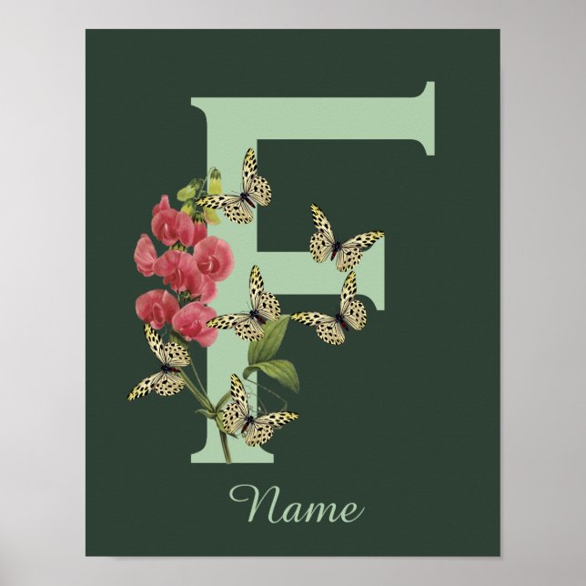 Butterflies Flower Monogram Initial F Personalized Poster (Vorne)