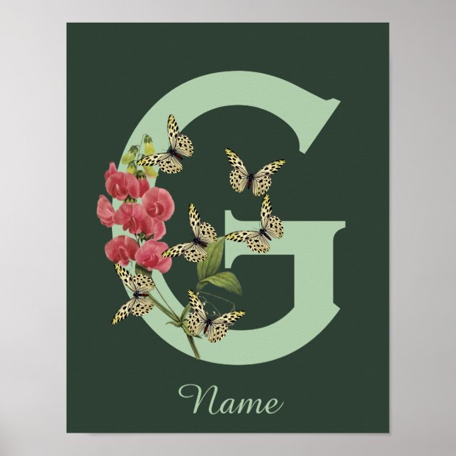 Butterflies Flower Monogram Initial G Personalized Poster (Vorne)