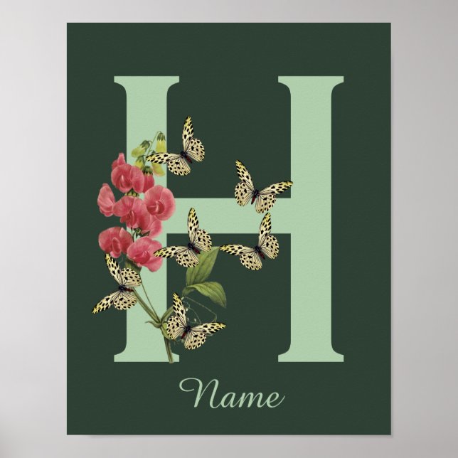 Butterflies Flower Monogram Initial H Personalized Poster (Vorne)