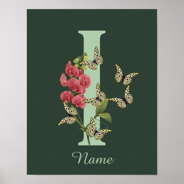 Butterflies Flower Monogram Initial I Personalized Poster (Vorne)