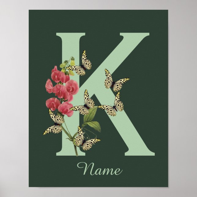 Butterflies Flower Monogram Initial K Personalized Poster (Vorne)