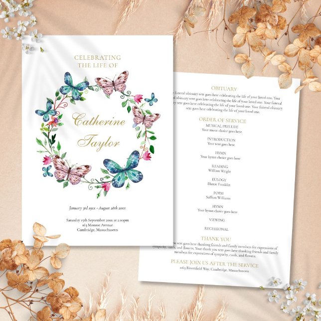 Butterflies Gedenkfeiertag Programm (Butterflies Memorial Funeral Order Of Service Program)