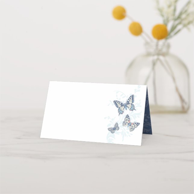 Butterflies inked hand art blue wedding guest  platzkarte (Vorderseite)