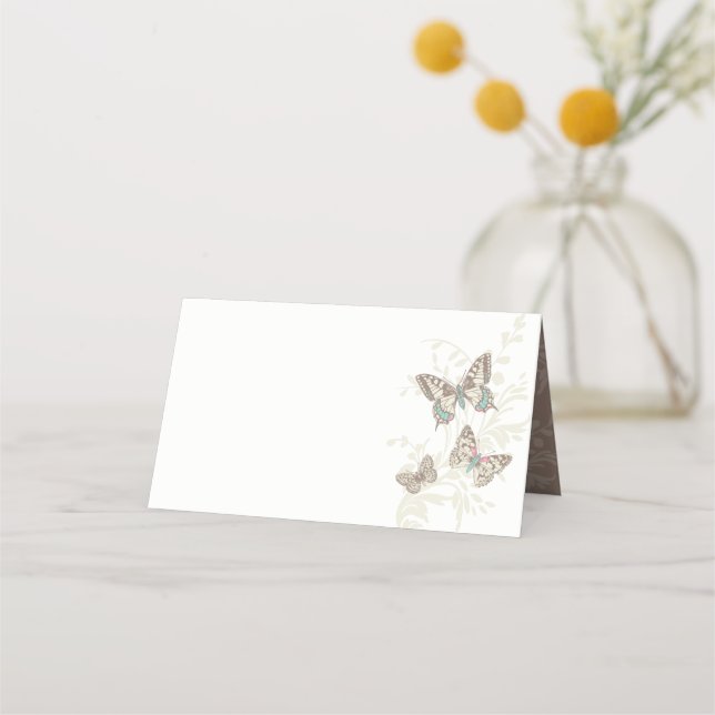 Butterflies inked hand art brown wedding guest  platzkarte (Vorderseite)