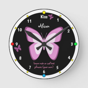 Butterflies & Kiss Clock, Girls Wonderland Fashion Runde Wanduhr