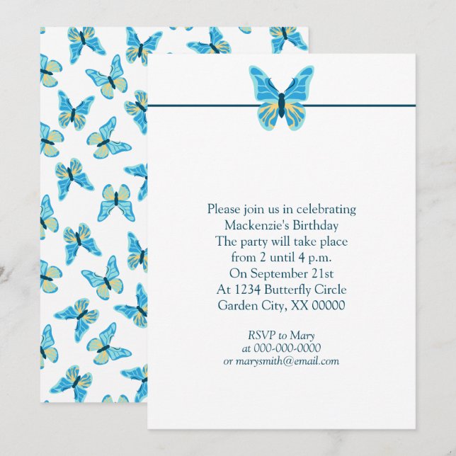 Butterflies Muster benutzerdefinierte Farben Grafi Einladung (Vorne/Hinten)